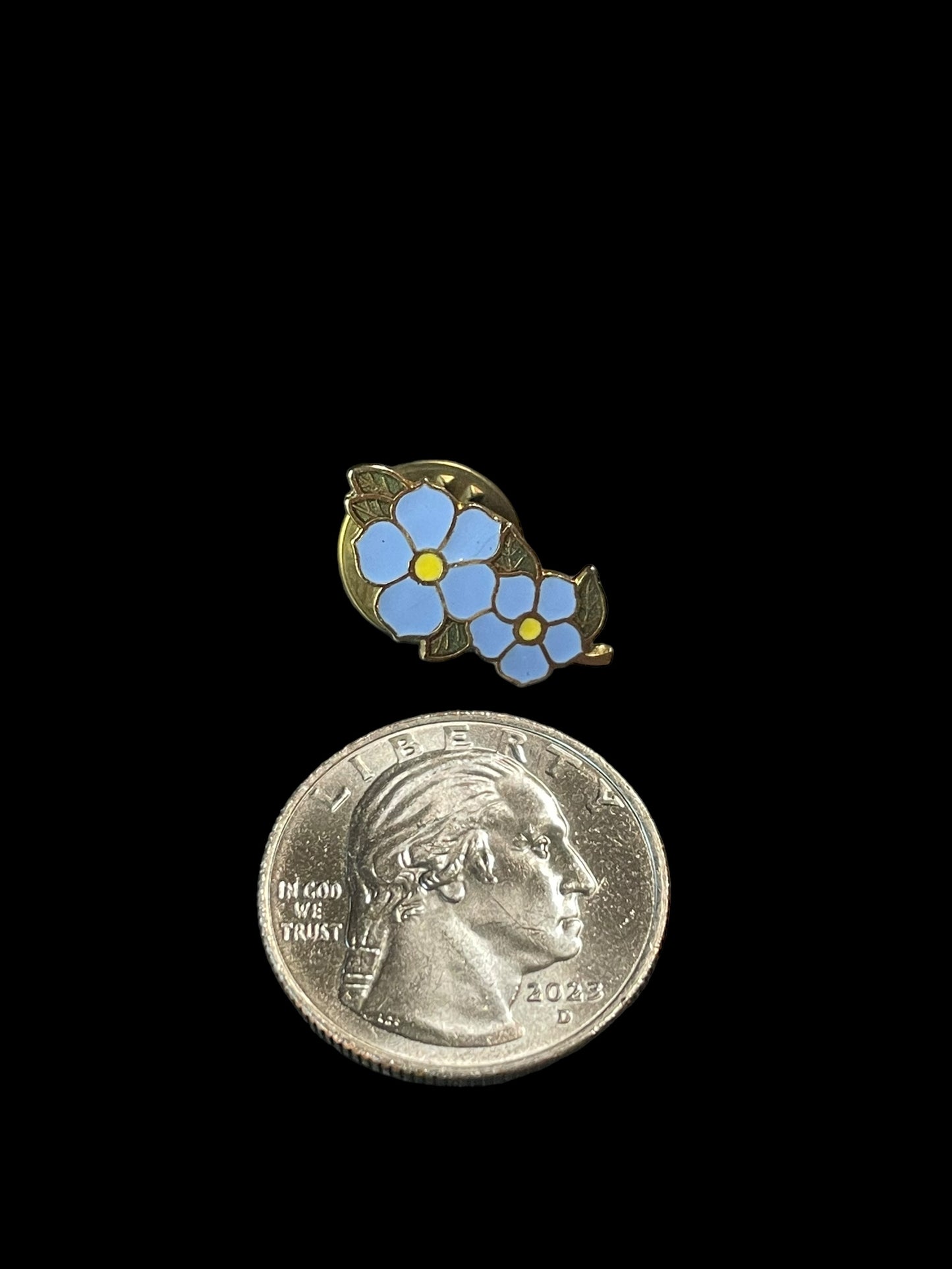 Vintage Gold Tone Forget Me Not Flowers Scorpion Grasses Enamel Brooch Pin