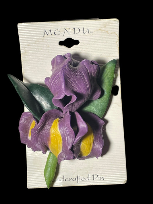 Mendu Handcrafted Purple Iris Flower Brooch Pin