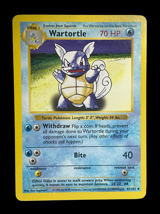 Wartortle Shadowless #42 Pokemon Base Set Graded NM MINT 8