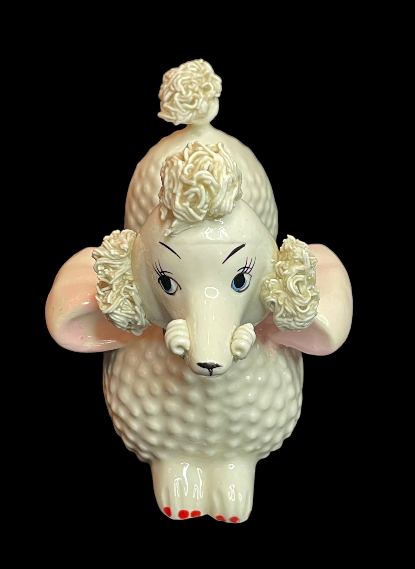 Rare Vintage Porcelain Spaghetti Poodle Lipstick Holder I.W.Rice and Co.