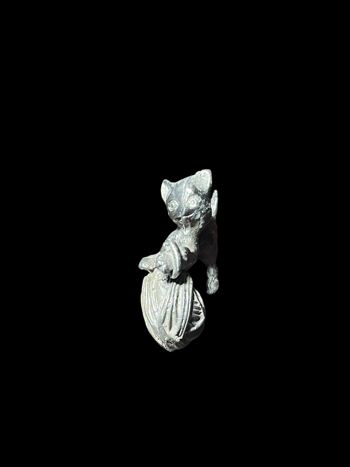 Vintage Mini Cat and Yarn Pewter Figurine