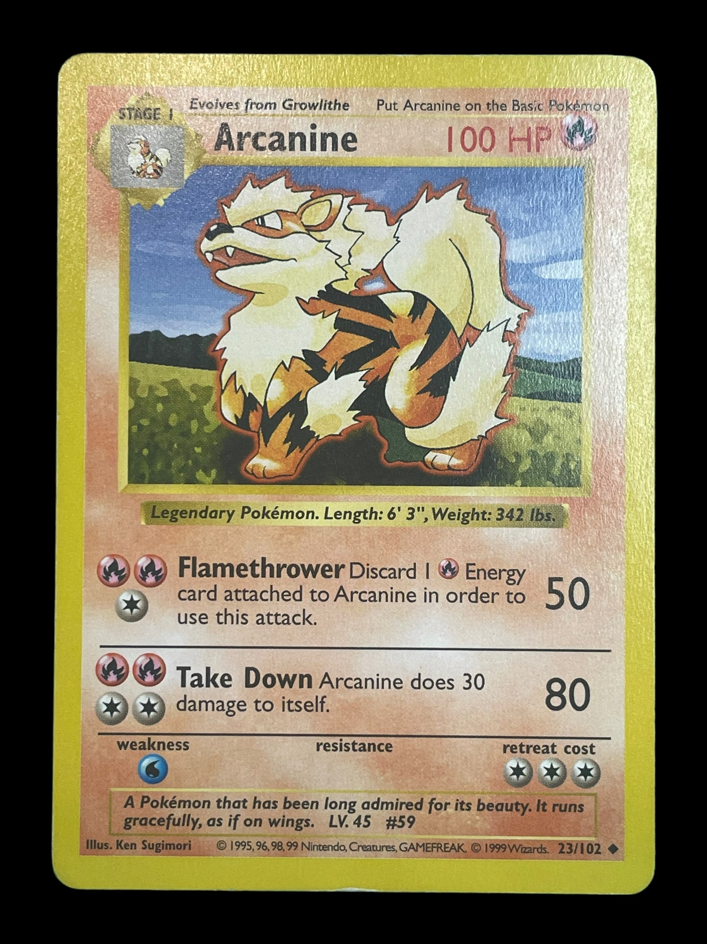 Arcanine Shadowless #23 Pokemon Base Set Graded EX NM+ 6.5