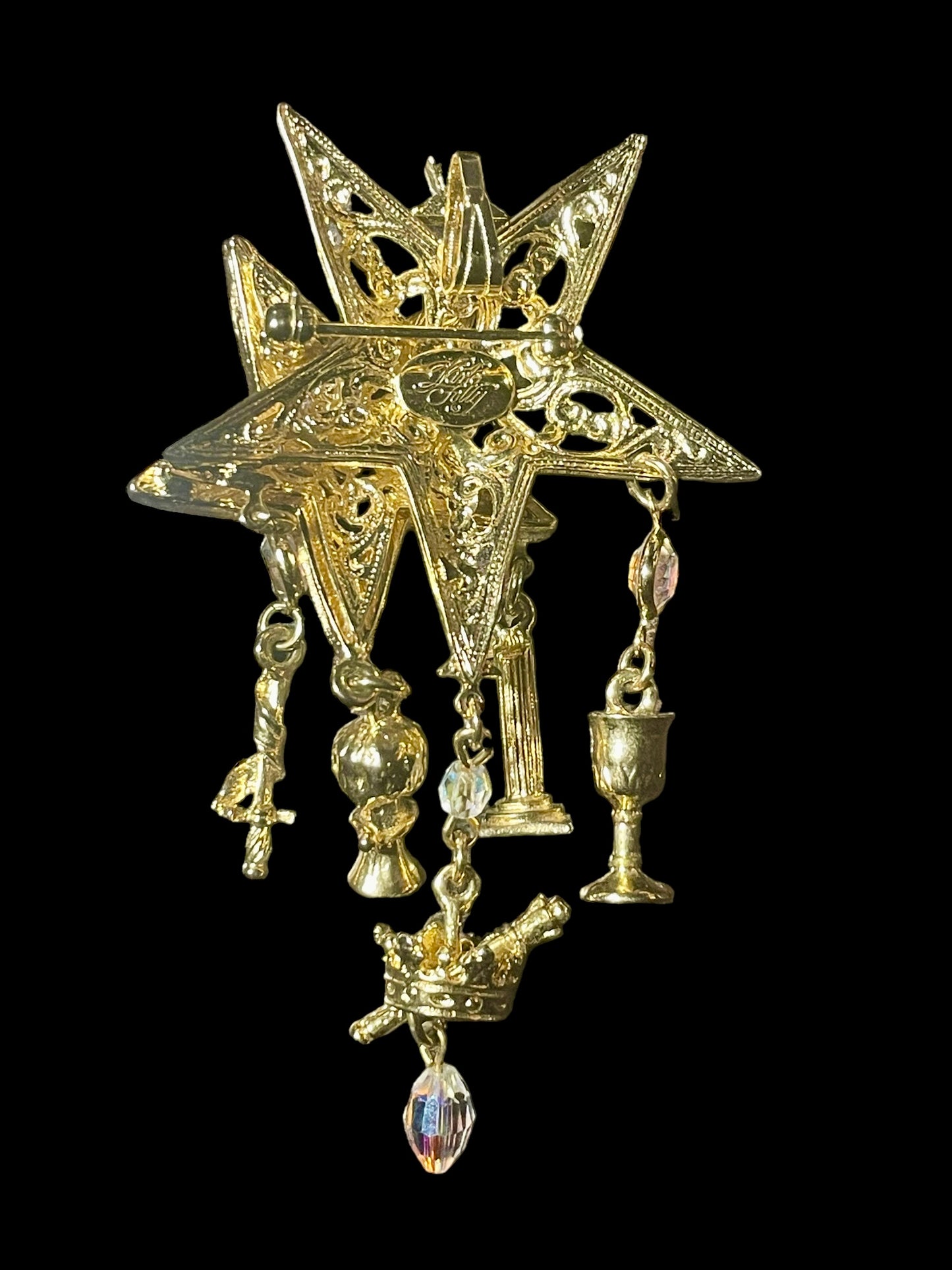 Vintage Kirks Folly Gold Toned Freemasonry Eastern Star Charms Brooch Pin or Pendant