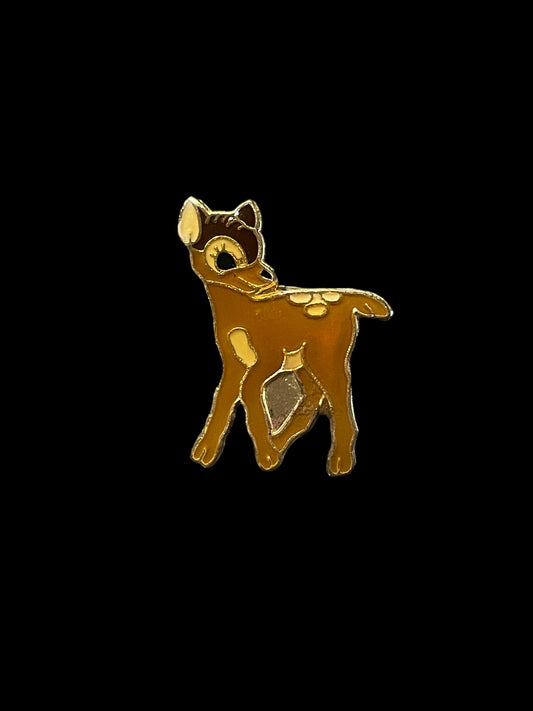 Vintage Bambi Baby Deer or Fawn Gold Tone Enamel Brooch Pin