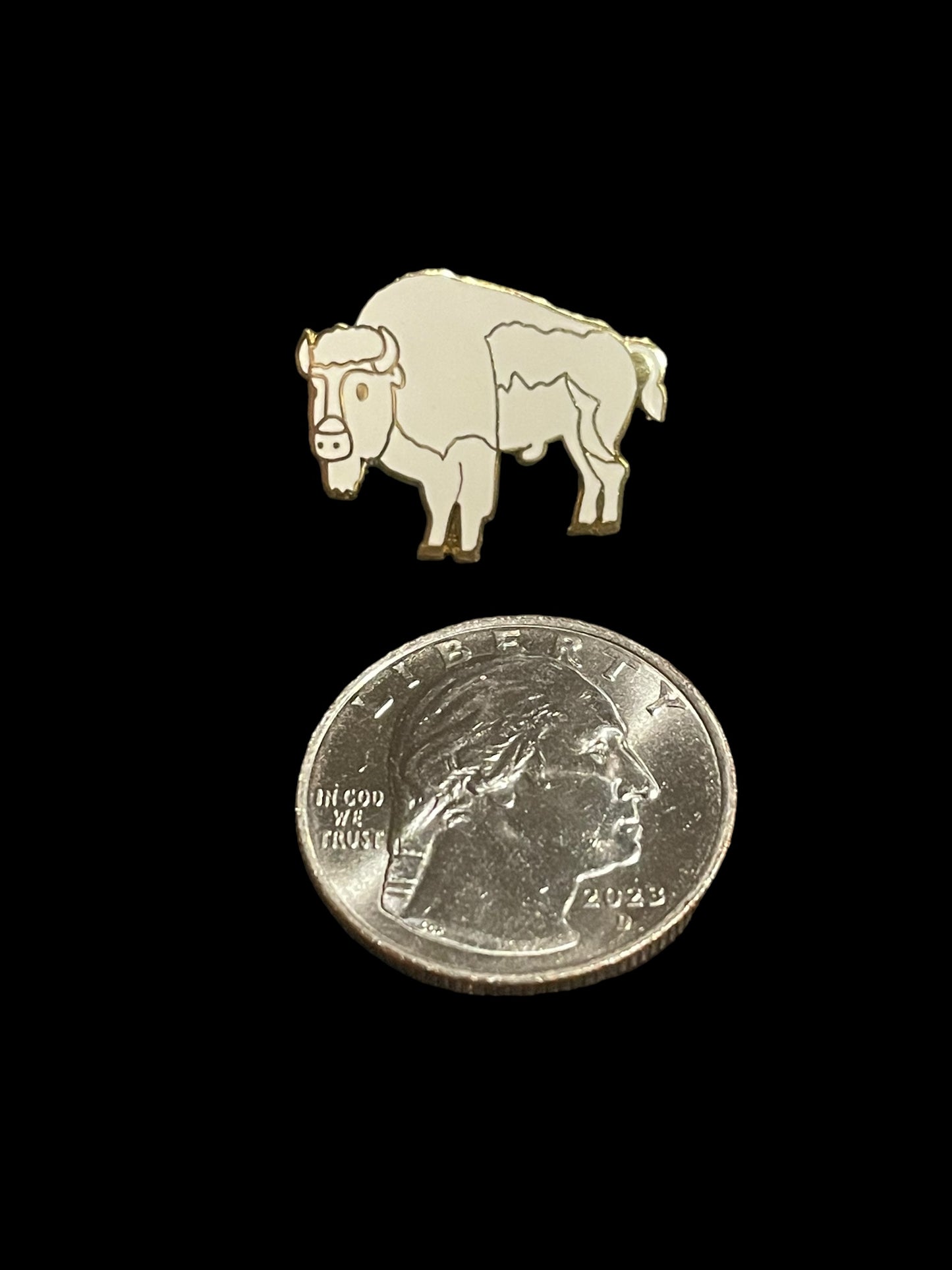 Vintage Gold Tone White Bison Enamel Brooch Pin