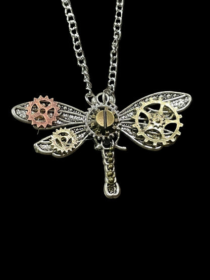 Steampunk Dragonfly and Cogwheels Necklaces