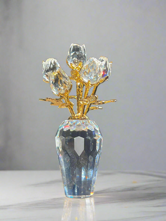 Swarovski Crystal Memories Figurine Gold Stem Rose Bouquet 675655 Retired