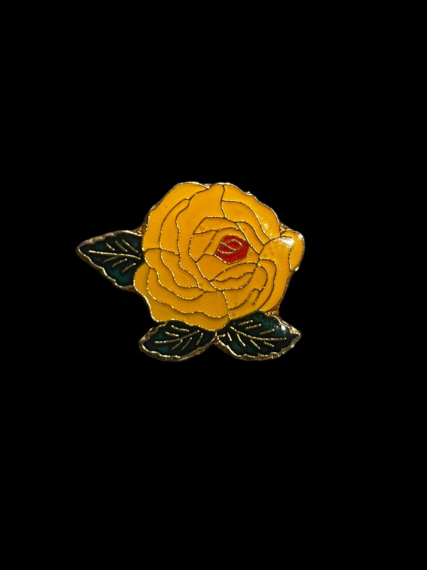 Vintage Yellow Orange Rose Flower Enamel Brooch Pin