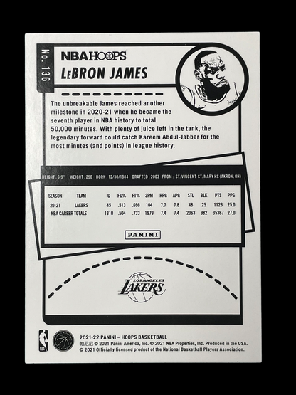 LeBron James Teal Explosion #136 2021 Panini Hoops Graded GEM MINT 10