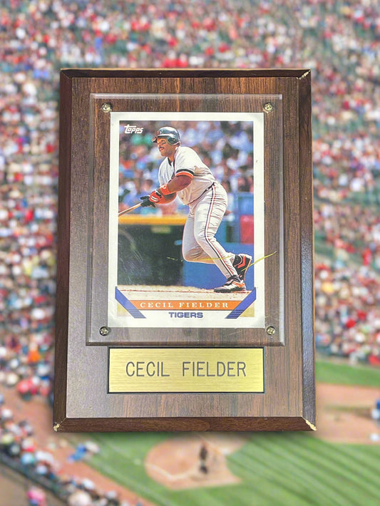 1993 Topps Cecil Fielder Detroit Tigers #80 Baseball Card Wood Plaque