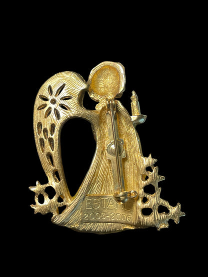 2003-2006 Estarl Gold Toned Christmas Angel Brooch Pin