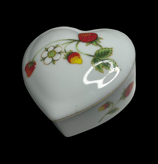 Vintage Otagari OMC Japan Strawberry Heart Shaped Trinket Box