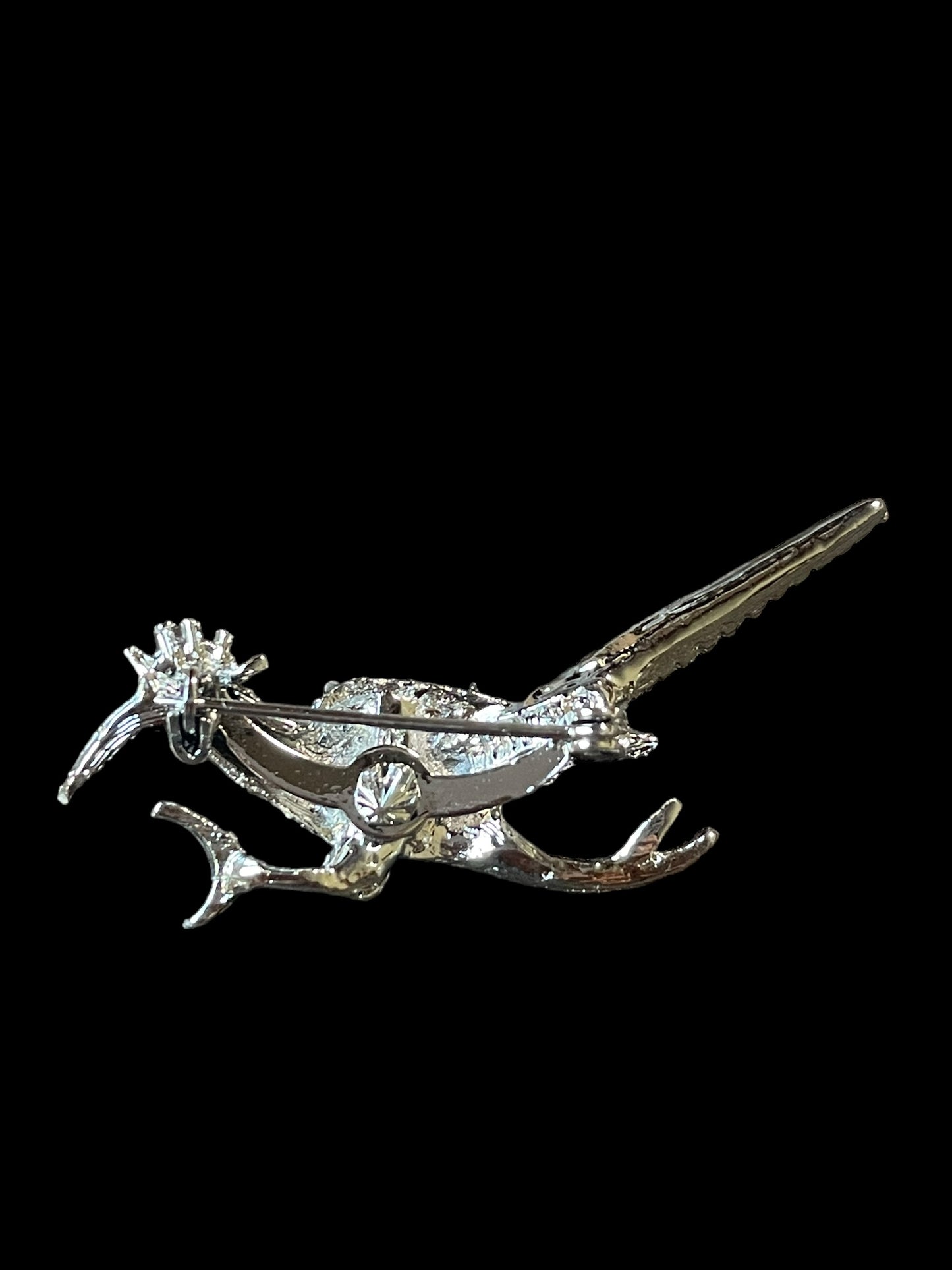 Vintage Gerry's Silver Tone Roadrunner with Blue Gemstone Eye Brooch Pin