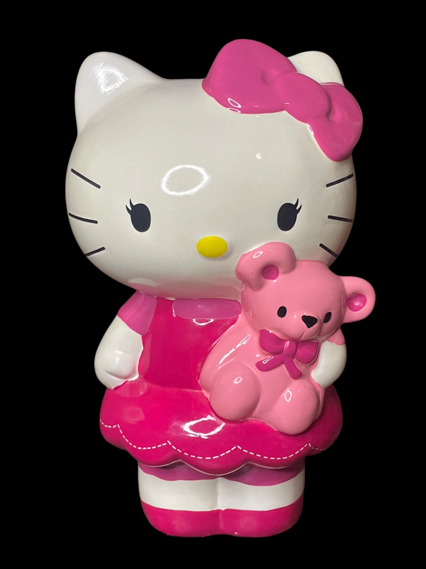 2013 Sanrio Pink Hello Kitty Holding Pink Teddy Bear Collectible Ceramic Piggy Bank