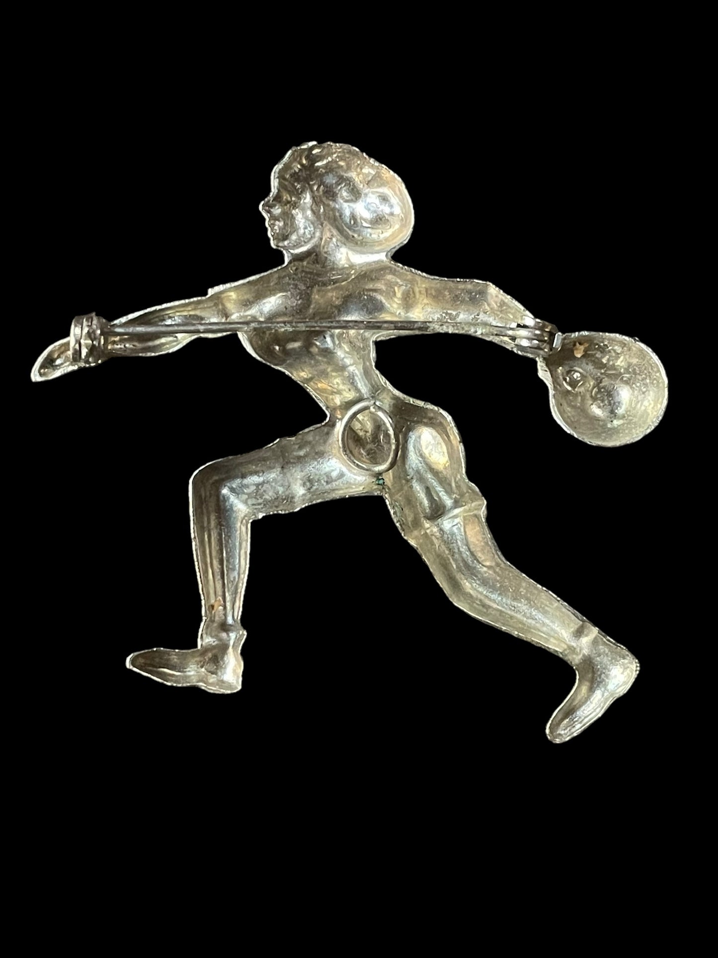 Vintage Retro Women Bowling League 3D Molded Silver Tone Brooch Pin or Pendant