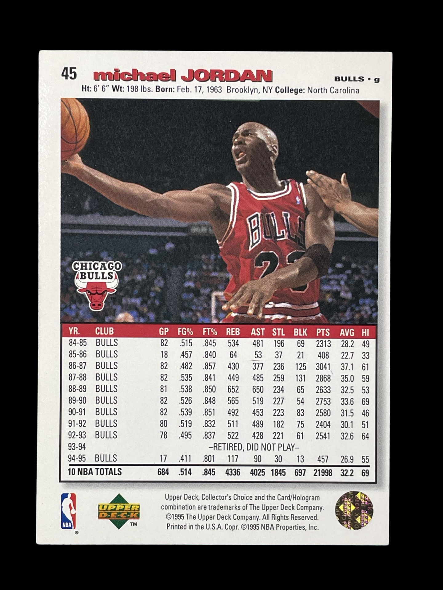 Michael Jordan Player's Club #45 1995 Collector's Choice Graded MINT 9