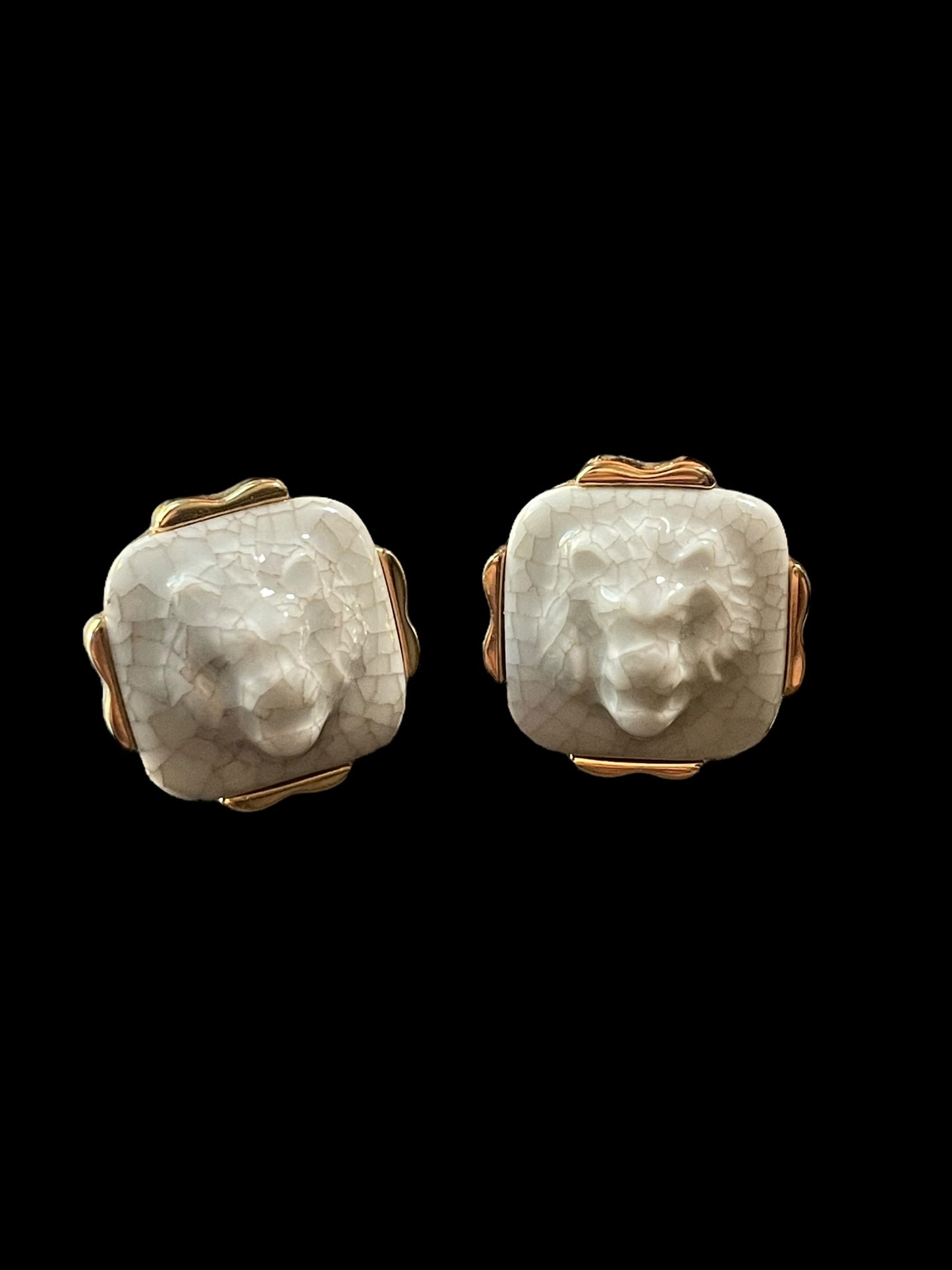 Vintage Swank Royal Copenhagen Porcelain Lion Cufflinks Original Crackle Finish For Men Rare