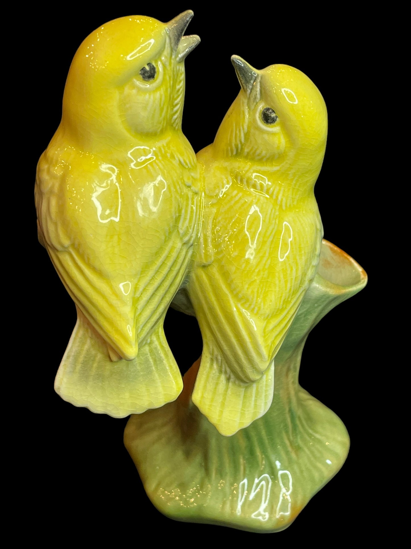 Vintage Yellow Birds Perch On Branch Bud Vase Figurine