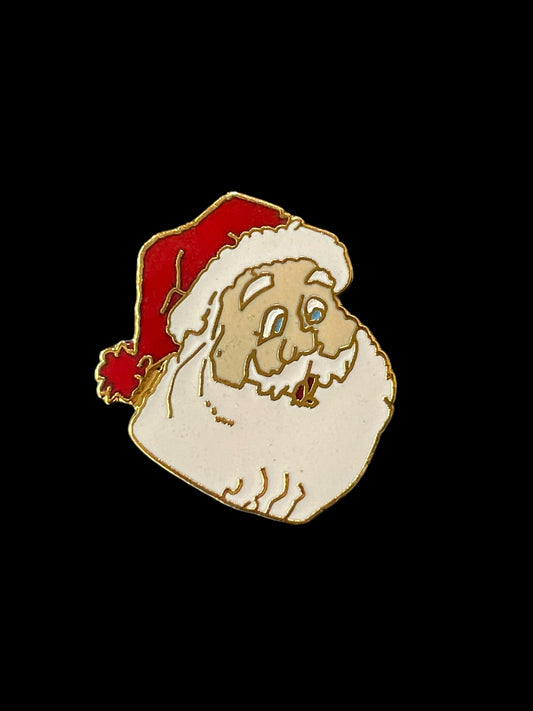 Vintage Christmas Santa Claus Head Gold Tone Enamel Brooch Pin