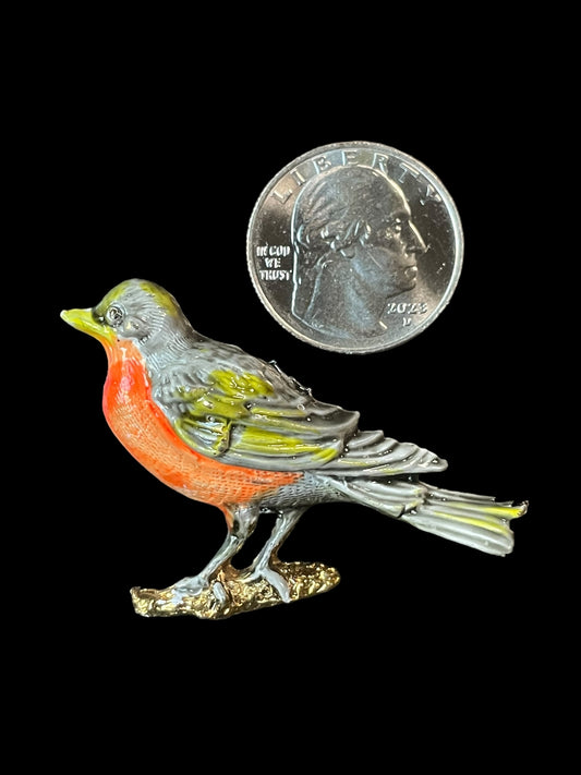 Vintage Rafaelian Gold Tone Enameled Robin Bird Brooch Pin