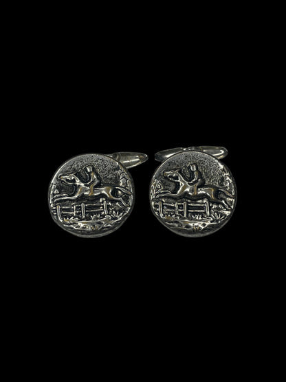 Silver Tone Equestrian Cross Country Horse Racing Vintage Men Cufflinks