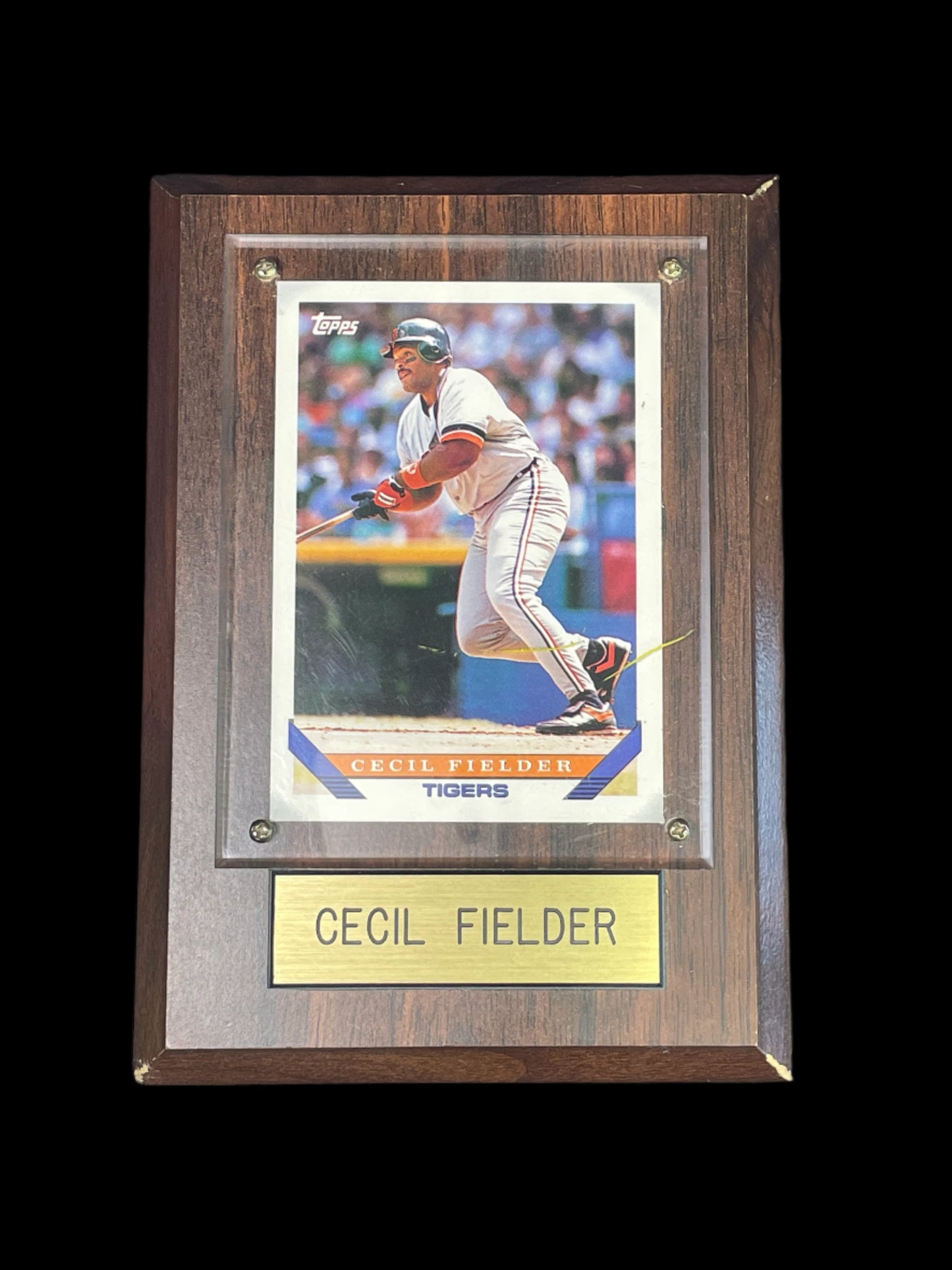 1993 Topps Cecil Fielder Detroit Tigers #80 Baseball Card Wood Plaque