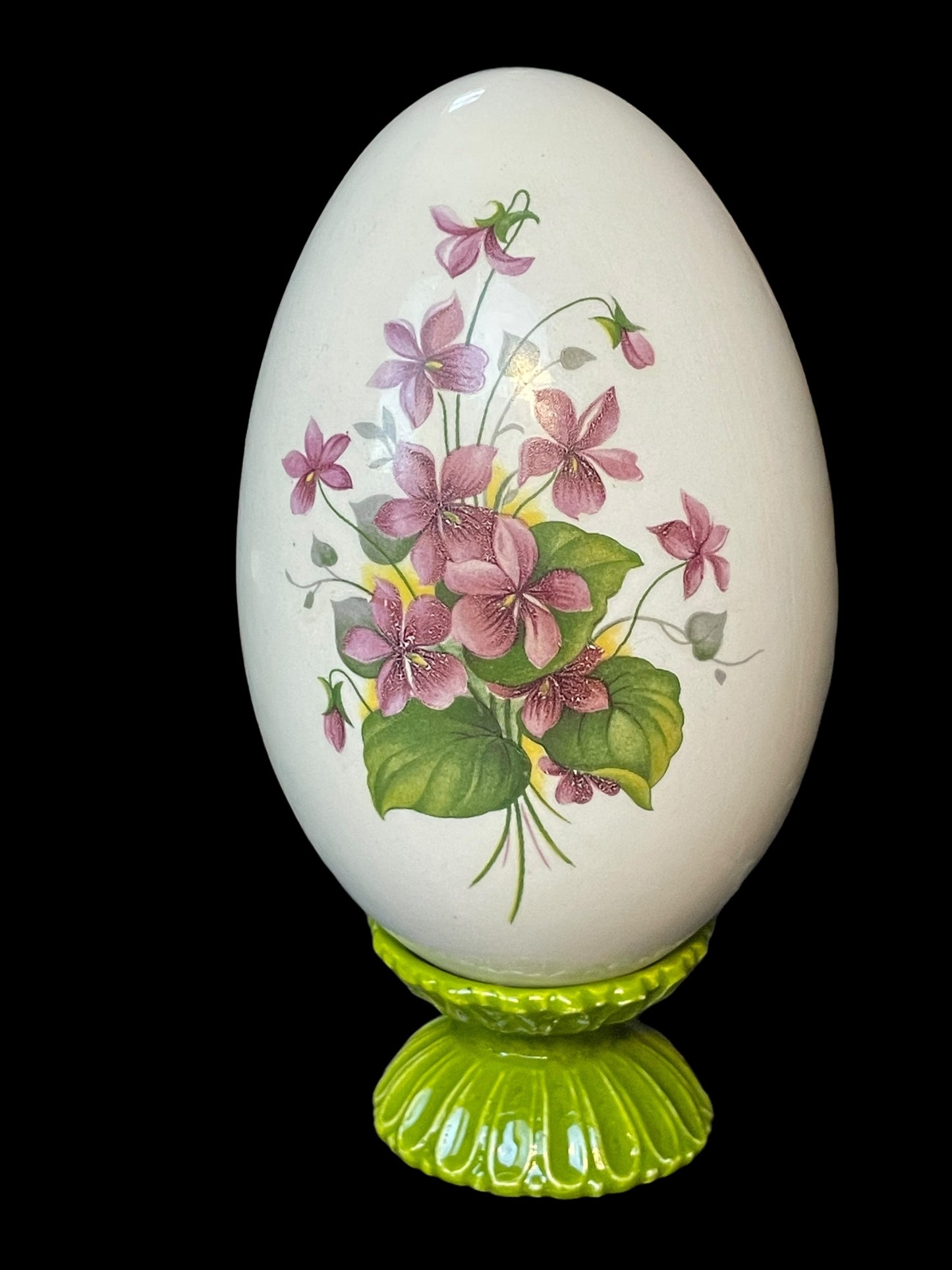 Vintage Porcelain Hollow Egg with Floral Design and Stand