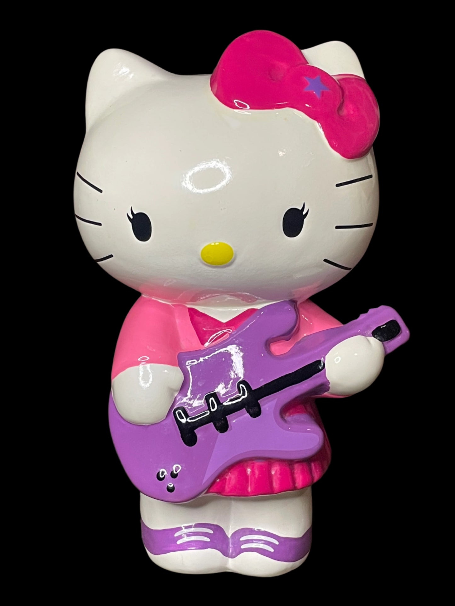 2013 Sanrio Rock N Roll Hello Kitty Holding Purple Guitar Ceramic Piggy Bank