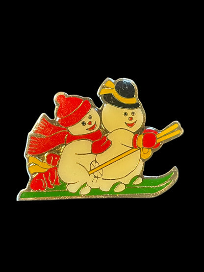 Vintage Winter Holiday Snowman Ski Lapel Pin