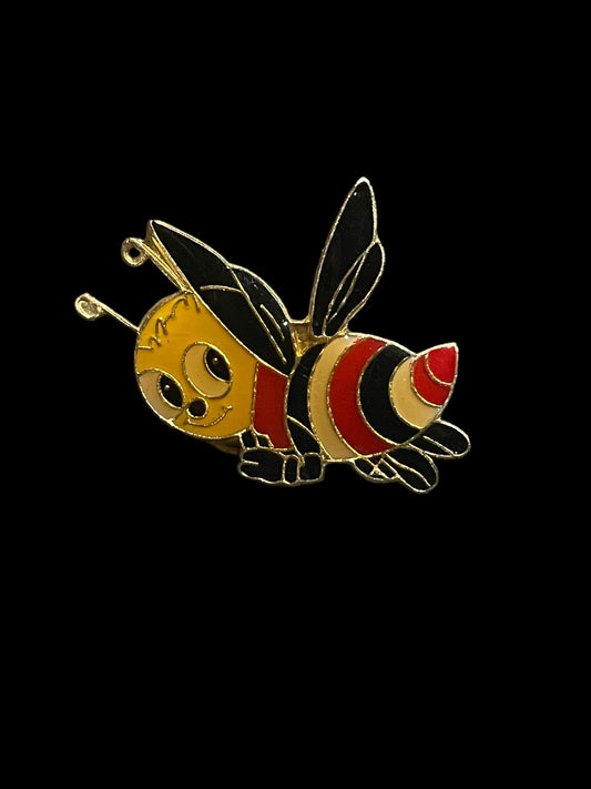 Vintage Gold Tone Black Yellow and Red Bumble Bee Enamel Brooch Pin