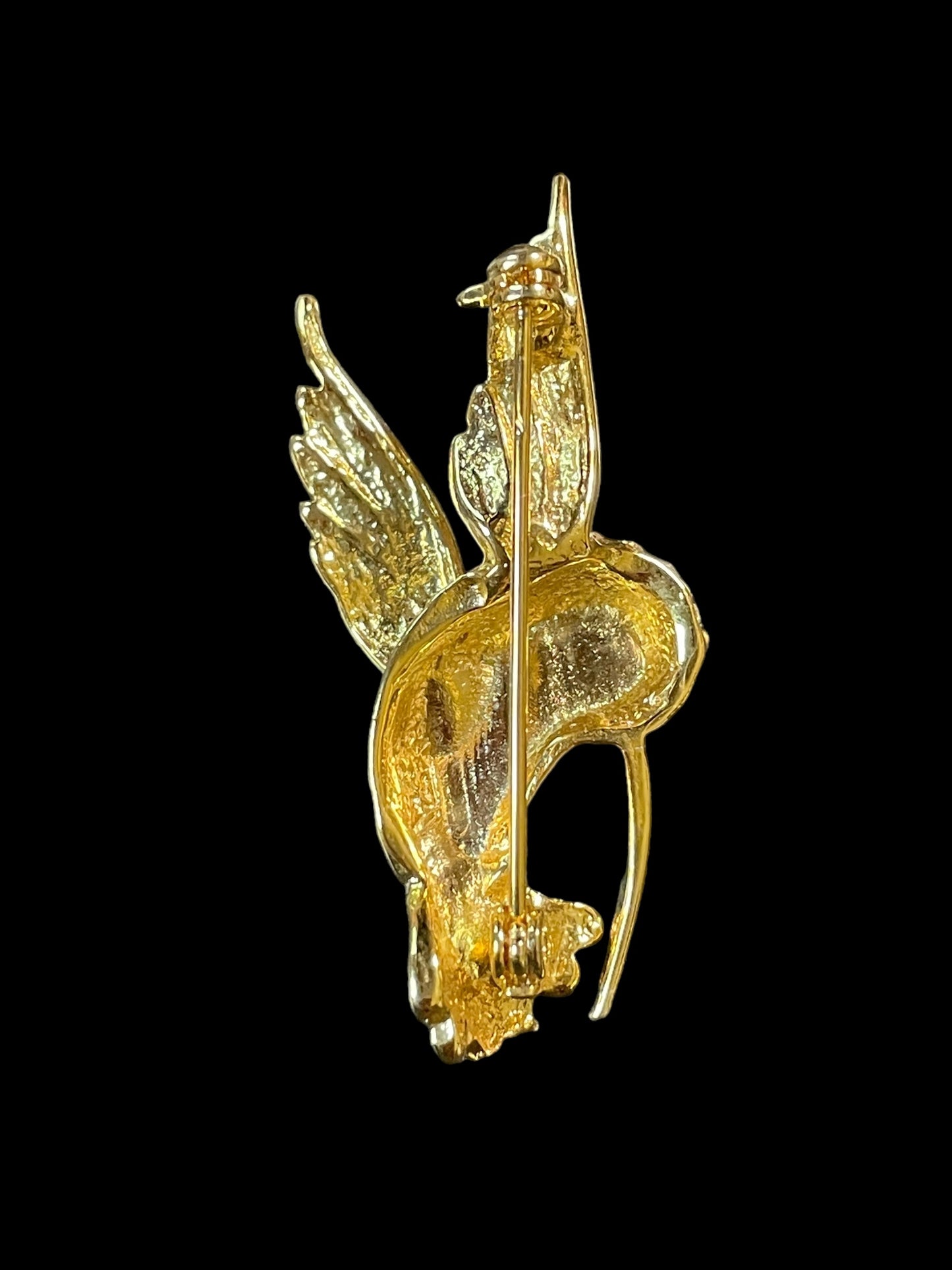 Vintage Gold Tone and Rhinestone Hummingbird Brooch Pin