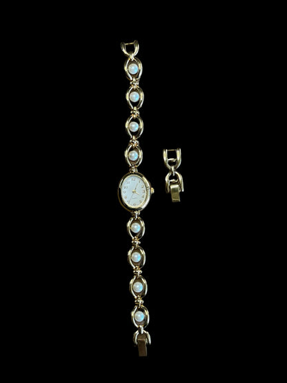 Avon SR626SW Gold Tone and Faux Pearls Women Quartz Movement Dainty Wrist Watch