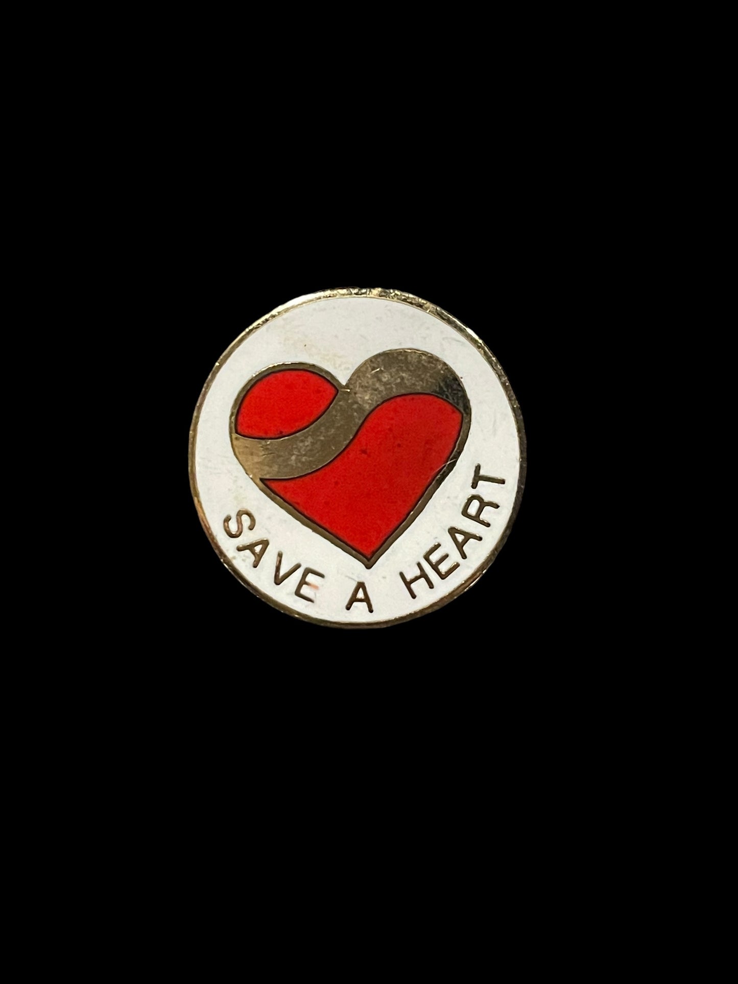 Vintage Gold Tone Save A Heart Enamel Brooch Pin