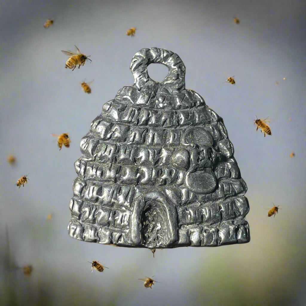 Pewter Metal Bee and Beehive Brooch Pin Vintage