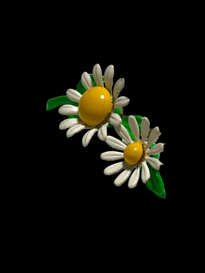 60s Enamel Daisy Flower Brooch Pin