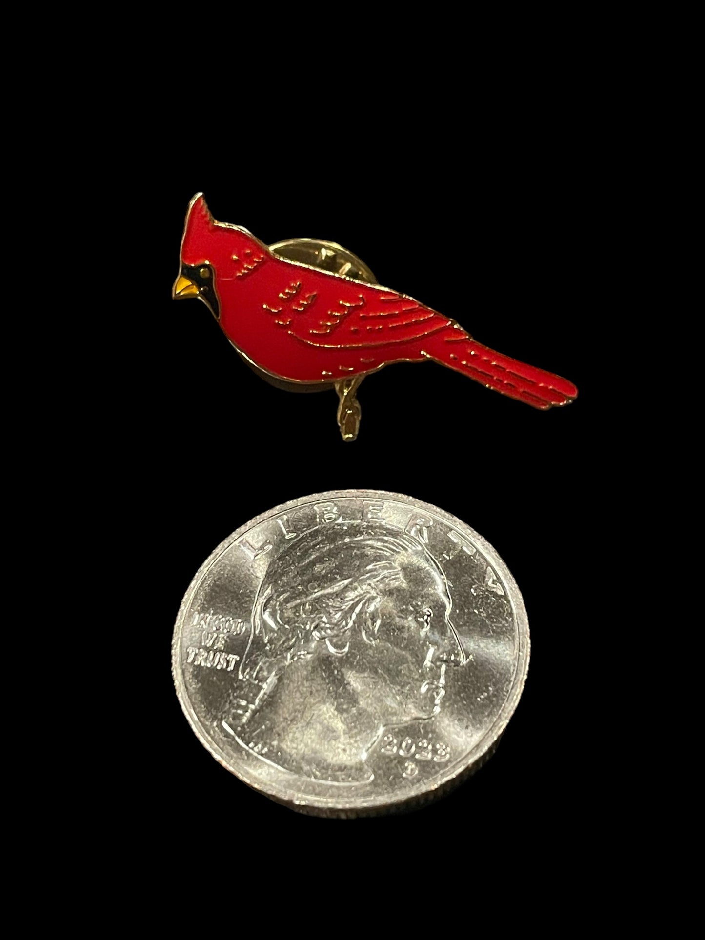 Vintage Red Enamel Cardinal Bird Brooch Pin