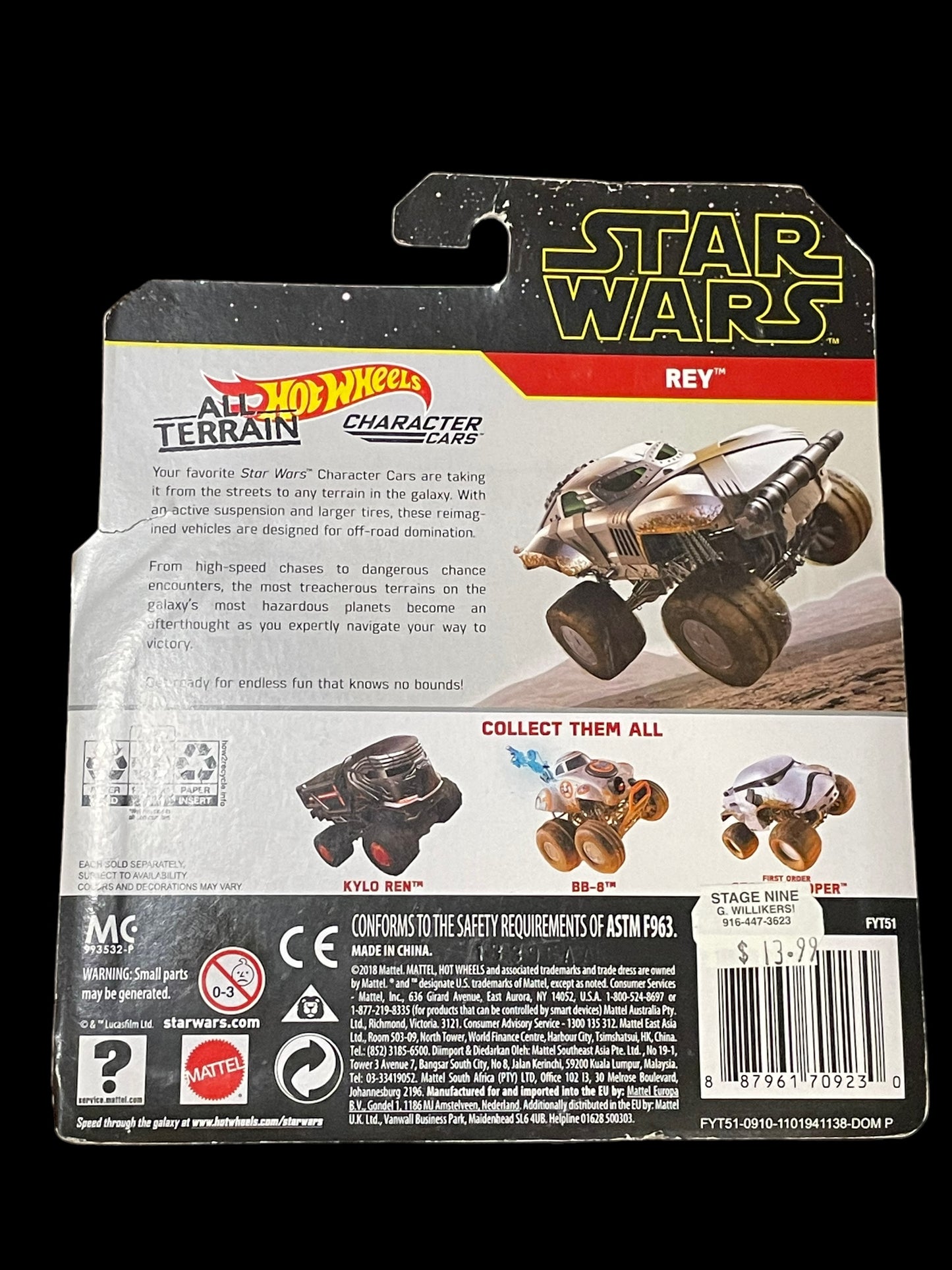 2018 Hot Wheels All Terrain Star Wars Character Cars Rey