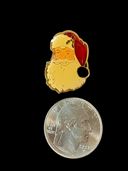 Vintage Gold Tone Santa Claus with Mistletoe Enamel Brooch Pin