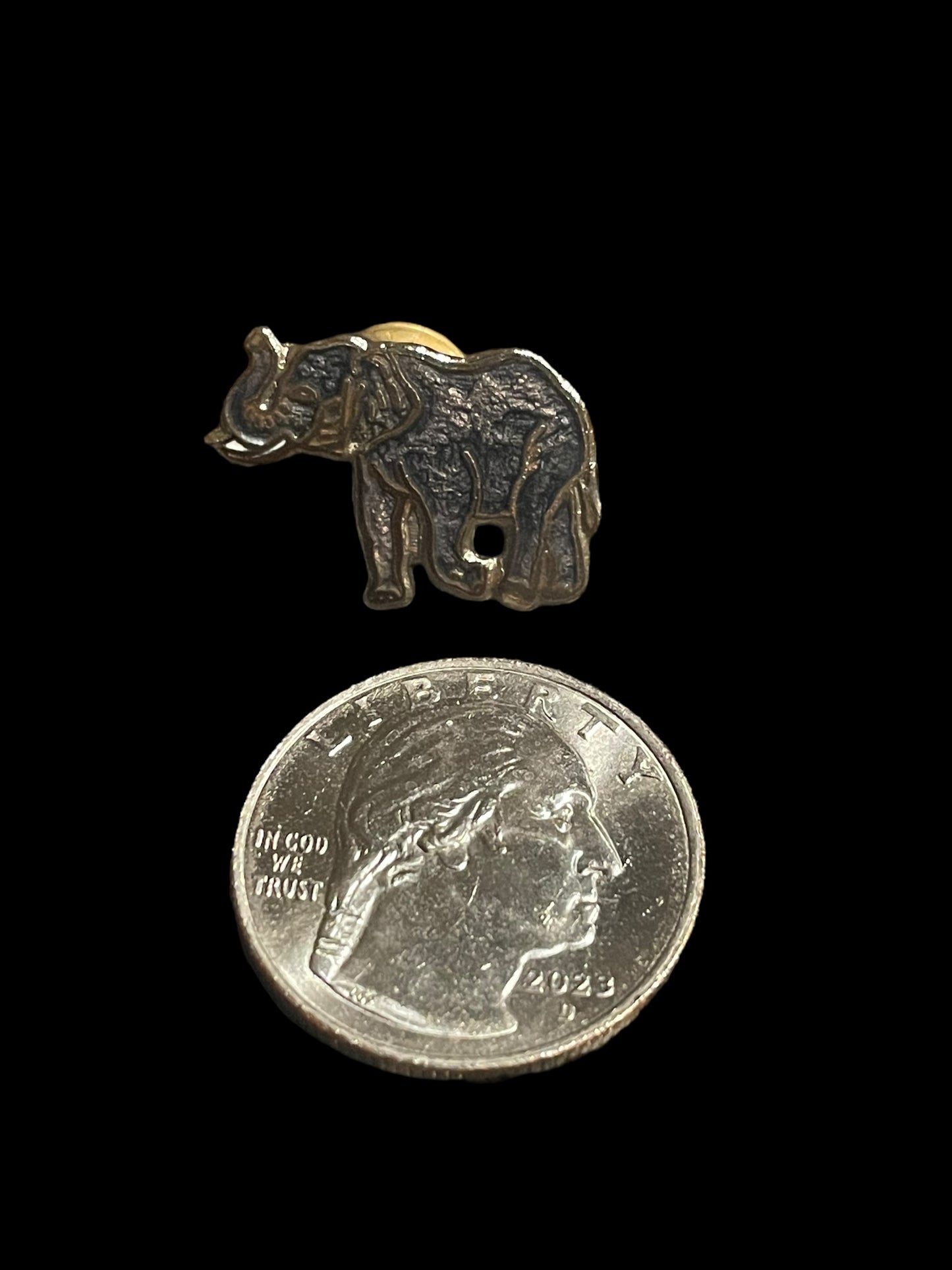 Vintage Gray Metallic Elephant with Gold Lining Brooch Pin or Tie Tack