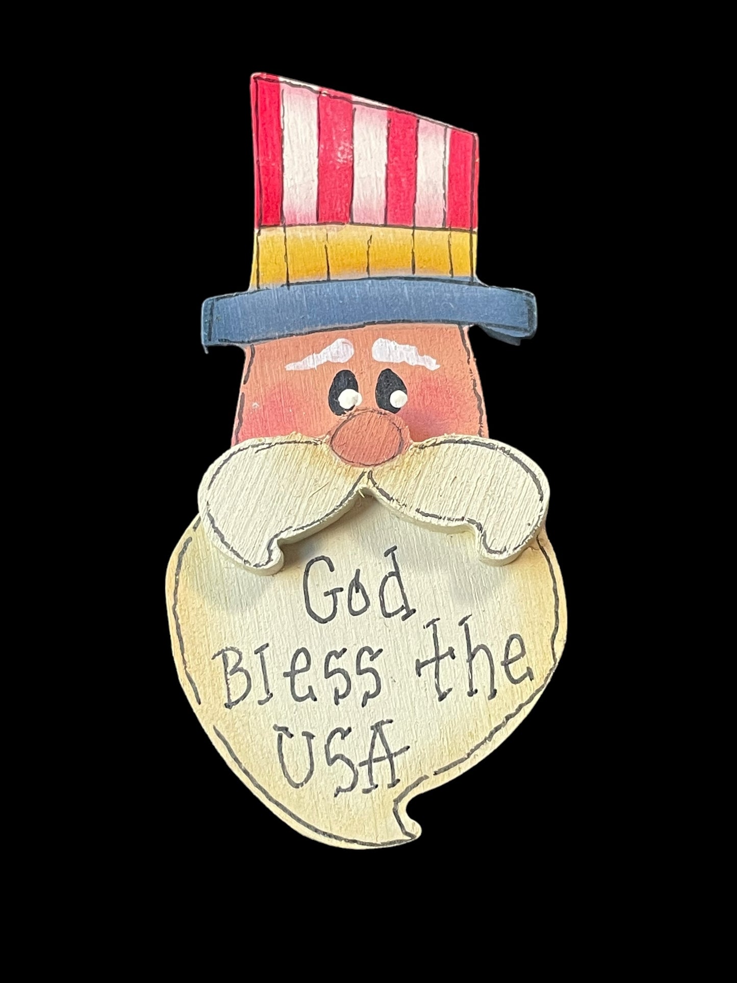 Uncle Sam God Bless the USA Wooden Brooch Pin