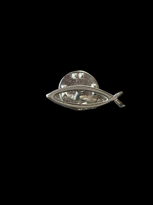 Silver Tone Jesus Ichthyic Fish Symbol Religious Brooch Pin