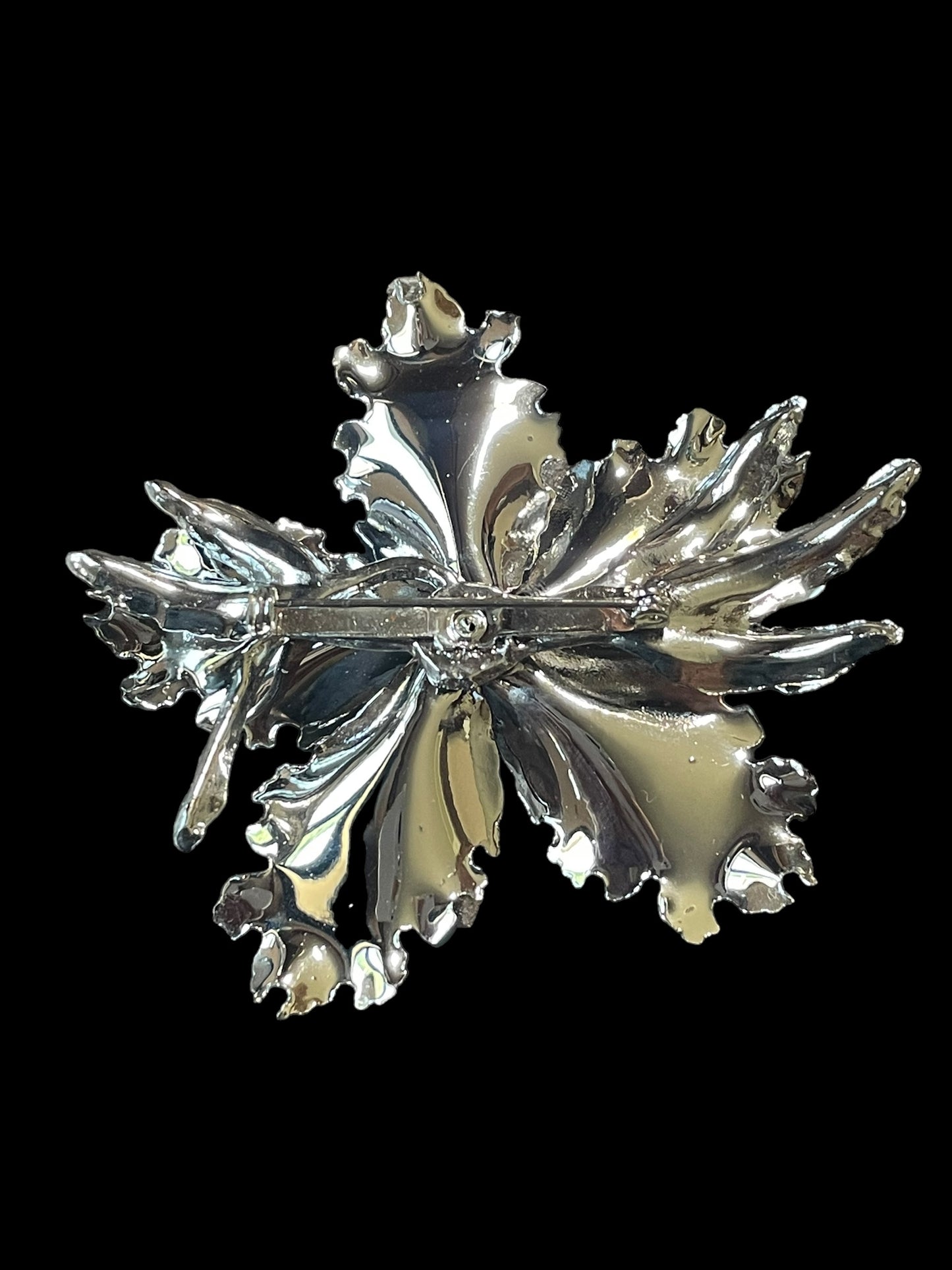 Vintage Silver Tone Aurora Borealis Rhinestone Center Flower Brooch Pin