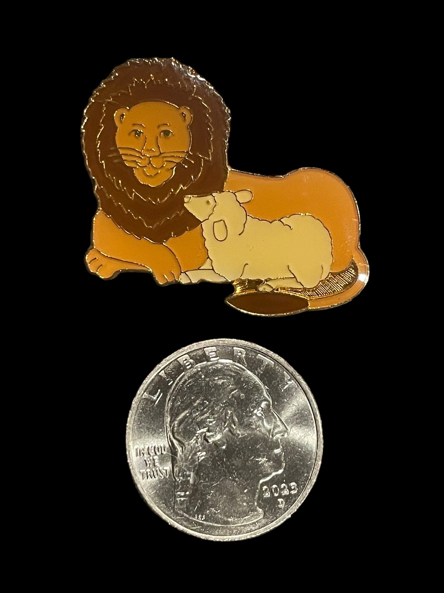 Vintage The Lion and The Lamb Enamel Religious Brooch Pin