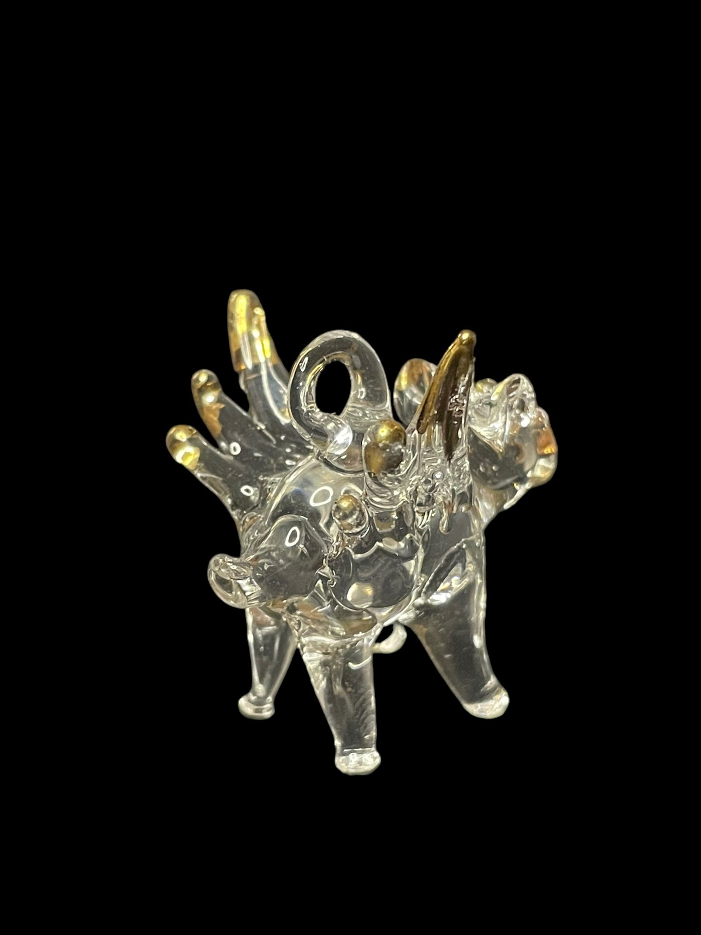 Vintage Mini Glass Crystal Flying Pig Figurine Pendant