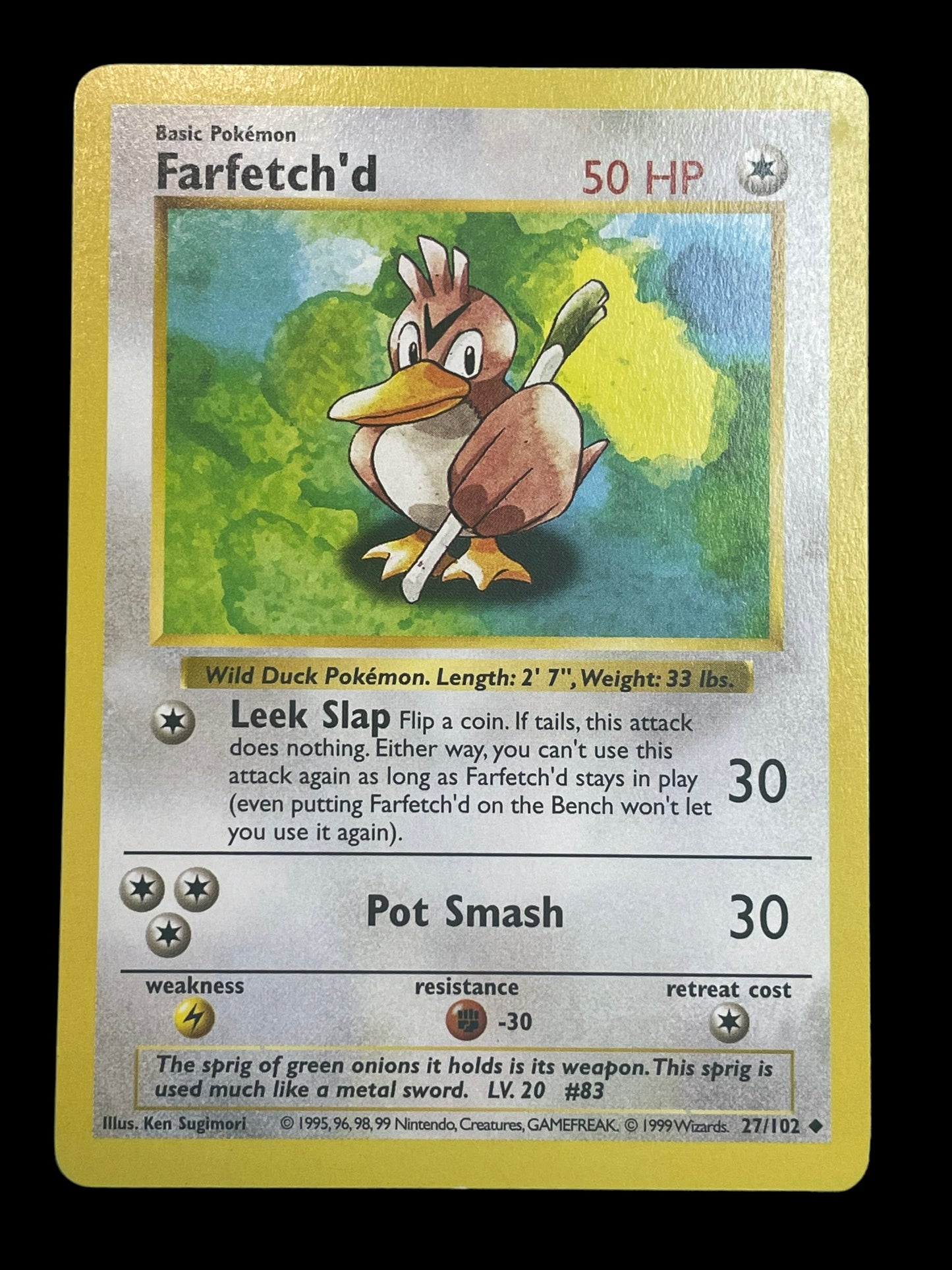 Farfetch'd Shadowless #27 Pokemon Base Set Graded NEAR MINT+ 7.5