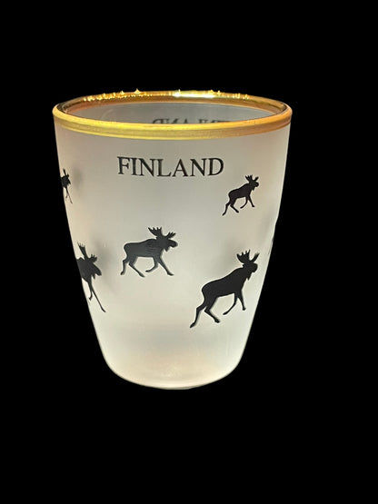 Finland Moose Gold Rim Frosted Shot Glass