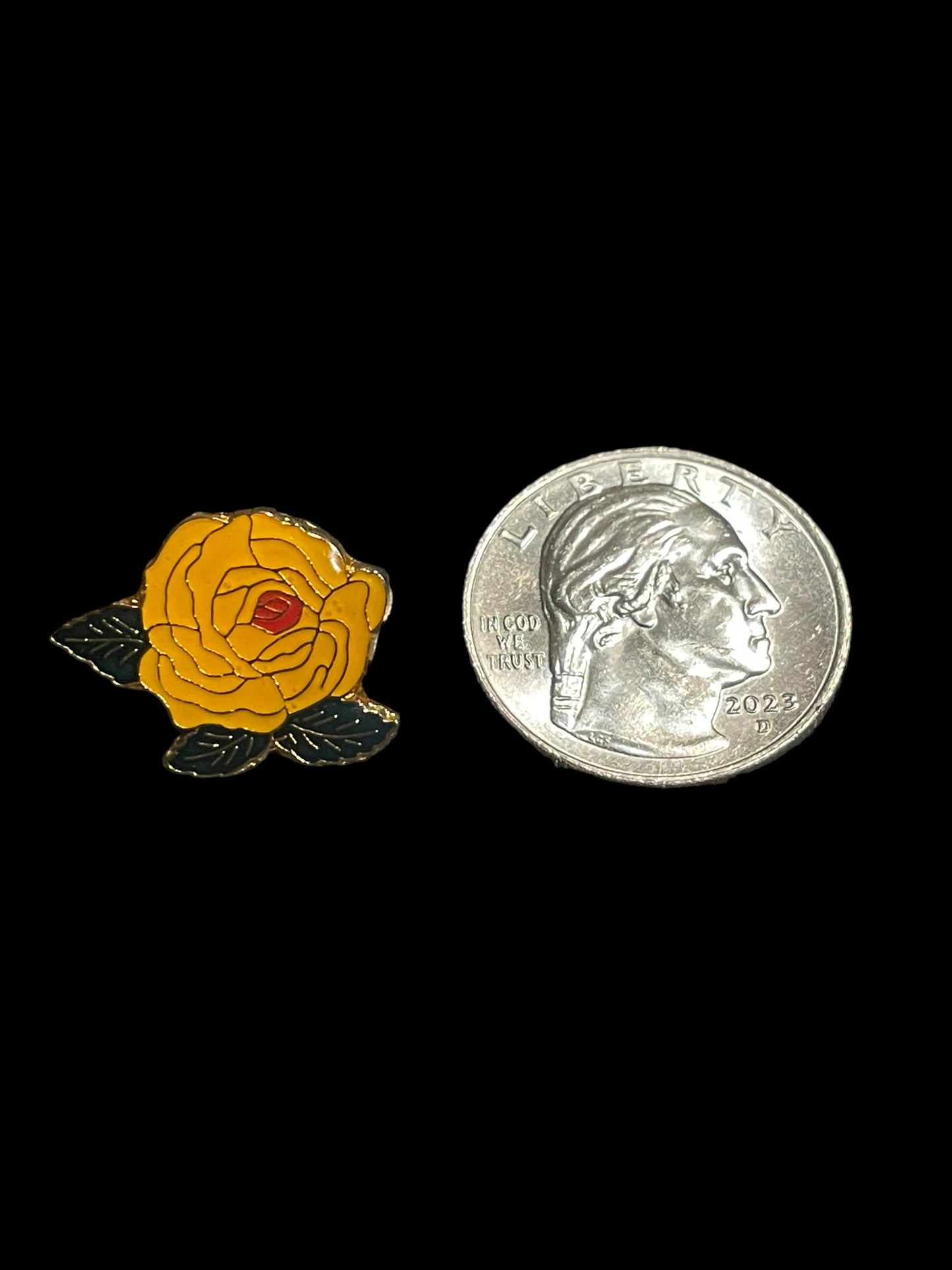 Vintage Yellow Orange Rose Flower Enamel Brooch Pin