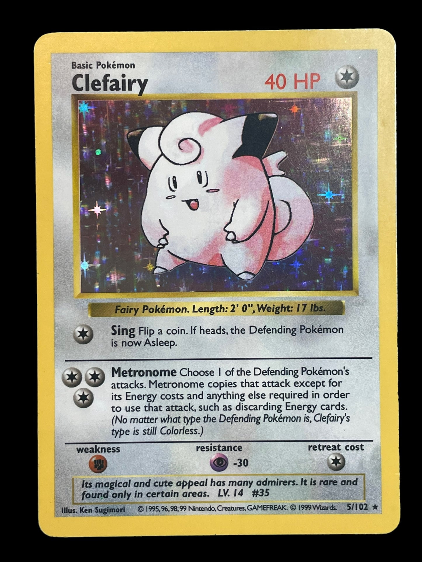 Clefairy Shadowless #5 Pokemon Base Set Graded NEAR MINT+ 7.5