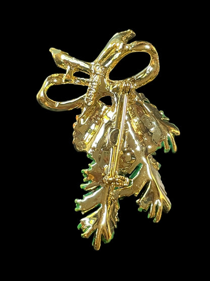 Vintage Gerry's Gold Tone Bow and Pine Bough with Pinecones Brooch Pin