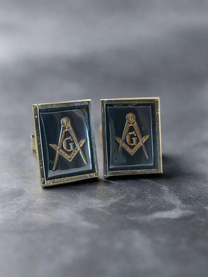 Pair of Men Freemason Masonic Lodge Rectangle Cufflinks Vintage